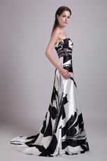 Handcrafted Strapless Black And White Printed Fabric Prom Gowns