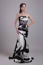Handcrafted Strapless Black And White Printed Fabric Prom Gowns