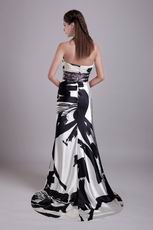 Handcrafted Strapless Black And White Printed Fabric Prom Gowns