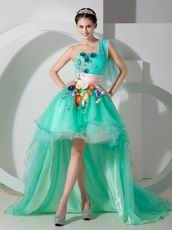 High-Low Vivid Spring Green Prom Dress Emberllish With Flowers