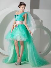 High-Low Vivid Spring Green Prom Dress Emberllish With Flowers