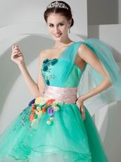 High-Low Vivid Spring Green Prom Dress Emberllish With Flowers