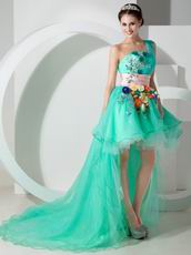 High-Low Vivid Spring Green Prom Dress Emberllish With Flowers