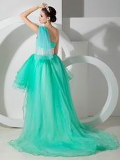 High-Low Vivid Spring Green Prom Dress Emberllish With Flowers