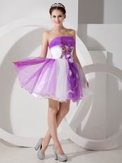 Top Selling Purple/White Contast Color Girlish Short Stage Show Dress Without Sleeves