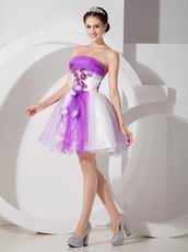 Top Selling Purple/White Contast Color Girlish Short Stage Show Dress Without Sleeves