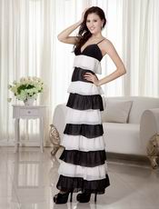 Ombre White and Black Contrast Layers Celebrity Dress Ankle-length