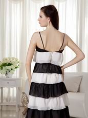 Ombre White and Black Contrast Layers Celebrity Dress Ankle-length