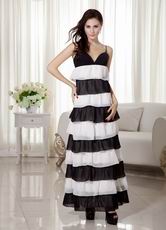 Ombre White and Black Contrast Layers Celebrity Dress Ankle-length