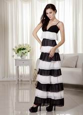 Ombre White and Black Contrast Layers Celebrity Dress Ankle-length