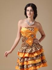 Sun Orange Leopard Fabric Layers Skirt Sweet 16 Dress