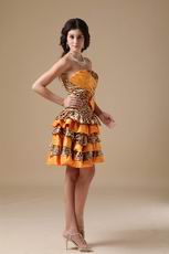 Sun Orange Leopard Fabric Layers Skirt Sweet 16 Dress