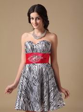 Sweetheart Zebra Sweet Sixteen Dress With Red Sash