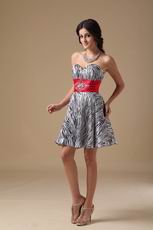 Sweetheart Zebra Sweet Sixteen Dress With Red Sash