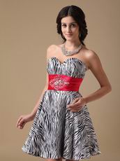 Sweetheart Zebra Sweet Sixteen Dress With Red Sash