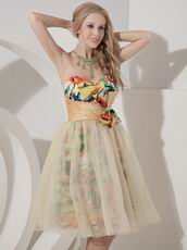 Colorful Sweetheart Bowknot Printed Fabric Little Prom Dress