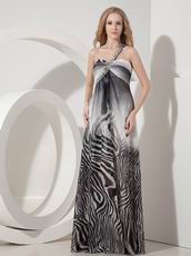 Printed Black And White Zebra Fabric Prom Dress With High Split