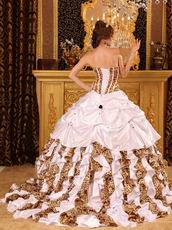 White And Leopard Printed Ruffle Skirt La Quinceanera Dress