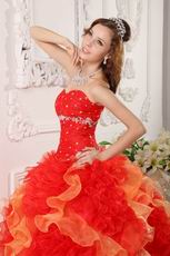 Sweetheart Red And Orange Ruffled Skirt Dress For Quinceanera