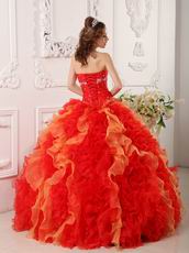 Sweetheart Red And Orange Ruffled Skirt Dress For Quinceanera