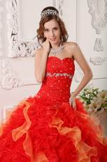 Sweetheart Red And Orange Ruffled Skirt Dress For Quinceanera