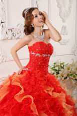 Sweetheart Red And Orange Ruffled Skirt Dress For Quinceanera