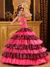 Rose Pink Beautiful Quinceanera Dress With Zabra Layers Skirt