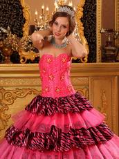 Rose Pink Beautiful Quinceanera Dress With Zabra Layers Skirt