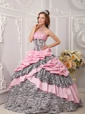 Romantic Pink Taffeta Quince Dress With Zebra Layers Skirt