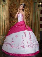 Fuchsia And White Quinceanera Dress With Embroidery Details