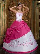 Fuchsia And White Quinceanera Dress With Embroidery Details