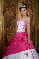 Fuchsia And White Quinceanera Dress With Embroidery Details