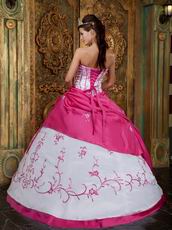 Fuchsia And White Quinceanera Dress With Embroidery Details