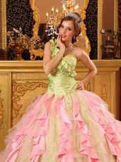 One Shoulder Interphase Pink Ruffles Skirt Quinceanera Dress