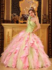 One Shoulder Interphase Pink Ruffles Skirt Quinceanera Dress