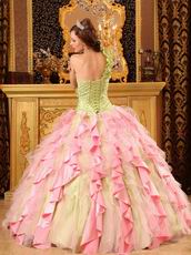 One Shoulder Interphase Pink Ruffles Skirt Quinceanera Dress