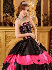 Black And Pink Layers Skirt Quinceanera Dress With Stars