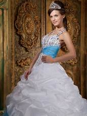 Halter Top White and Blue Quince Dress With Beading Decorate