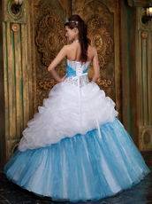 Halter Top White and Blue Quince Dress With Beading Decorate