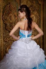 Halter Top White and Blue Quince Dress With Beading Decorate