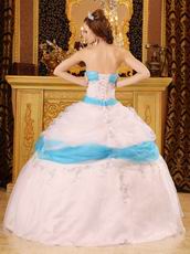 Perfect White Embroidery Details Quinceanera Dress With Aqua