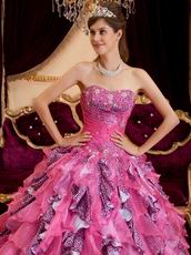 Hot Pink And Leopard Printed Ruffled Skirt Quinceanera Dress