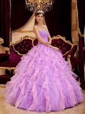 Pretty Lilac And Pink Ruffle Skirt Girls Quince Party Ball Gown