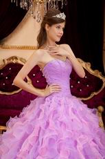 Pretty Lilac And Pink Ruffle Skirt Girls Quince Party Ball Gown