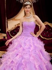 Pretty Lilac And Pink Ruffle Skirt Girls Quince Party Ball Gown