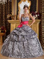 Popular Zebra Printed Fabric Quinceanera Dress With Fuchsia Sash