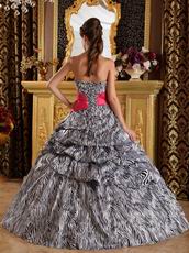 Popular Zebra Printed Fabric Quinceanera Dress With Fuchsia Sash