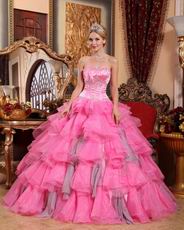 Layers Organza Skirt Hot Pink Quincaenera Dress For Winter Wear