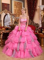 Layers Organza Skirt Hot Pink Quincaenera Dress For Winter Wear