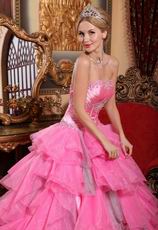 Layers Organza Skirt Hot Pink Quincaenera Dress For Winter Wear